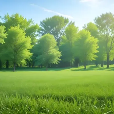 A Green Grass Field With Trees In The Background Sunny Day Blue Sky Vibrant Colors Natural Light Peaceful Atmosphere Lush Greenery Clear Horizon 22 3411