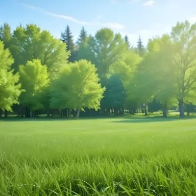 A Green Grass Field With Trees In The Background Sunny Day Blue Sky Vibrant Colors Natural Light Peaceful Atmosphere Lush Greenery Clear Horizon 28 9430