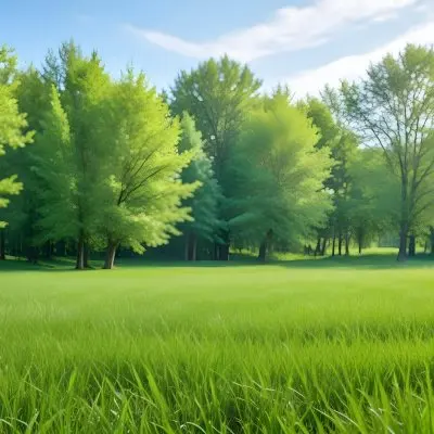 A Green Grass Field With Trees In The Background Sunny Day Blue Sky Vibrant Colors Natural Light Peaceful Atmosphere Lush Greenery Clear Horizon 35 7a7d