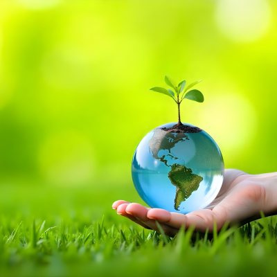 A Hand Holding A Glass Globe With A Small Plant Growing Out Of It Green Grass And Blurred Green Background 11 6b12