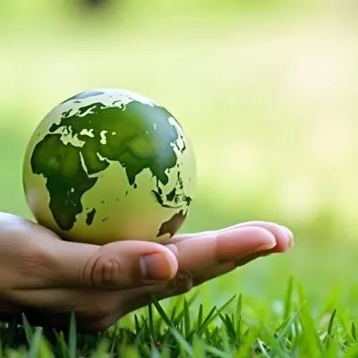 A Hand Holding A Green Earth Globe With Grass Texture In A Green Grass Background 34 41ea