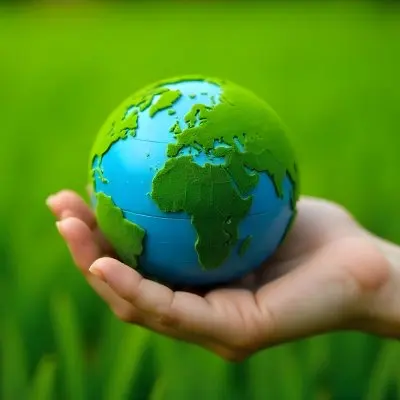 A Hand Holding A Green Earth Globe With Grass Texture In A Green Grass Background 4 B313