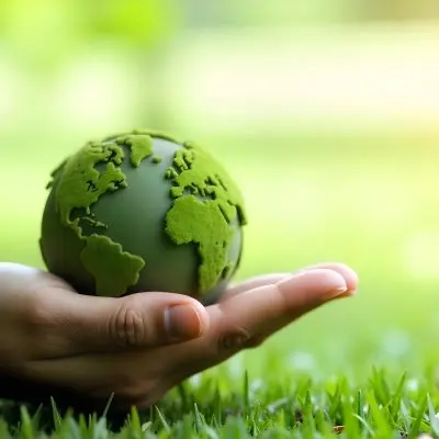 A Hand Holding A Green Earth Globe With Grass Texture In A Green Grass Background 9 3474