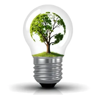 A Hand Holding A Light Bulb With A Green Recycle Symbol And A Tree Inside In A Green Field With A Blue Sky And White Clouds 58 00ff