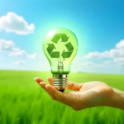 A Hand Holding A Light Bulb With A Green Recycle Symbol And A Tree Inside In A Green Field With A Blue Sky And White Clouds 95 8277