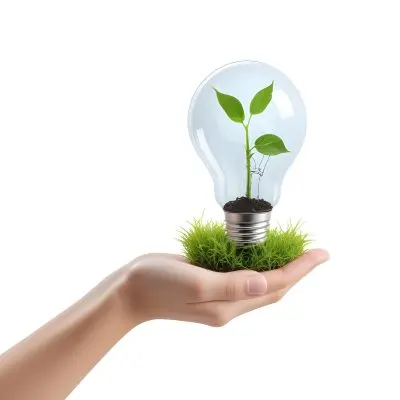 A Light Bulb With A Plant Inside On A Hand The Background Is Plain White The Light Bulb Is On A Patch Of Grass 33 42d2