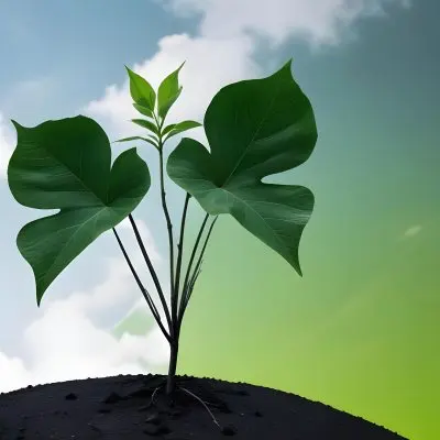 A Plant With One Green Leaf And One Black Leaf On A Cracked Earth Green Hill And Cloudy Sky 51 33a4