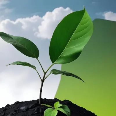 A Plant With One Green Leaf And One Black Leaf On A Cracked Earth Green Hill And Cloudy Sky 54 7658