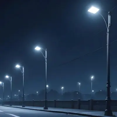 A Row Of Street Lights Illuminating A Street At