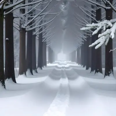 A Snowy Forest Path With Tall Pine Trees Covered In Snow On Both Sides Creating A Serene And Peaceful Winter Landscape 23 7244