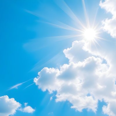 Bright White Clouds In A Clear Blue Sky With Sunlight Shining Through 2 1384