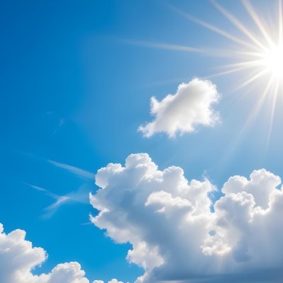 Bright White Clouds In A Clear Blue Sky With Sunlight Shining Through 22 6f45