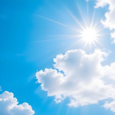 Bright White Clouds In A Clear Blue Sky With Sunlight Shining Through 6 292a