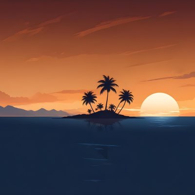 Digital Painting A Minimalist Scene Depicting A Small Island