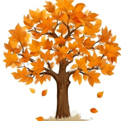 Digital Painting A Tree With Orange Leaves In Autumn White Background Bold And Slim Lines Brush Strokes 4 Cb92