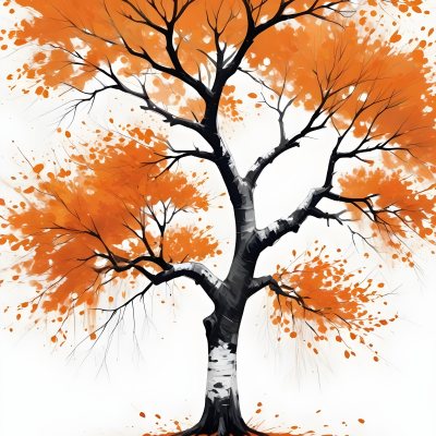 Digital Painting A Tree With Orange Leaves In Autumn White Background Bold And Slim Lines Brush Strokes 43 15ec