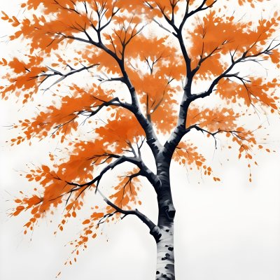 Digital Painting A Tree With Orange Leaves In Autumn White Background Bold And Slim Lines Brush Strokes 51 2c63