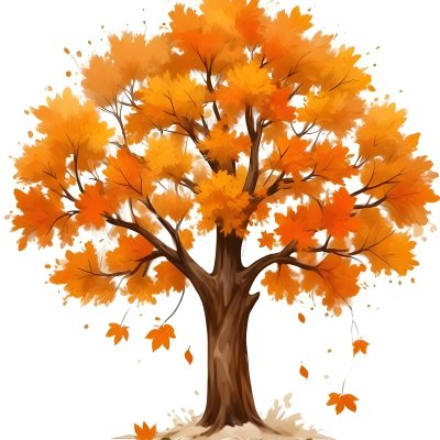 Digital Painting A Tree With Orange Leaves In Autumn White Background Bold And Slim Lines Brush Strokes 56 D12e