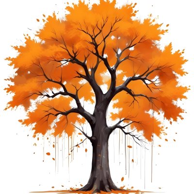Digital Painting A Tree With Orange Leaves In Autumn White Background Bold And Slim Lines Brush Strokes 59 926b