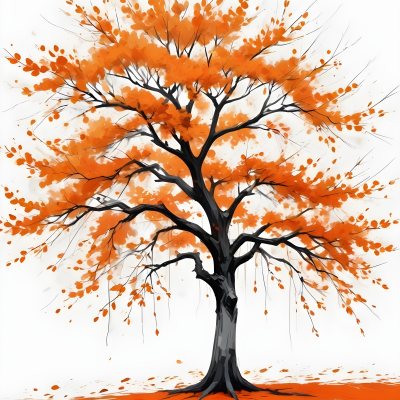 Digital Painting A Tree With Orange Leaves In Autumn White Background Bold And Slim Lines Brush Strokes 68 Edfa