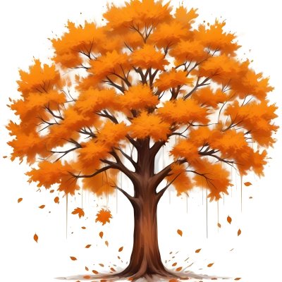 Digital Painting A Tree With Orange Leaves In Autumn White Background Bold And Slim Lines Brush Strokes 69 5b57
