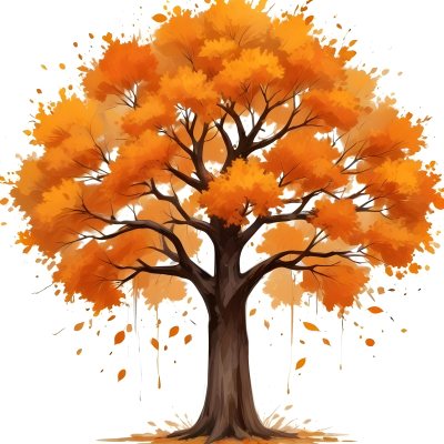 Digital Painting A Tree With Orange Leaves In Autumn White Background Bold And Slim Lines Brush Strokes 70 0677