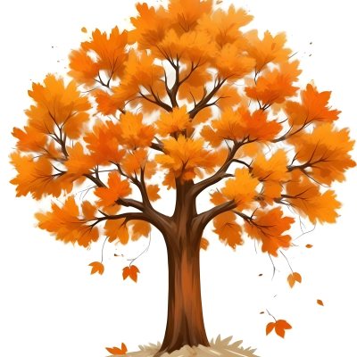 Digital Painting A Tree With Orange Leaves In Autumn White Background Bold And Slim Lines Brush Strokes 77 71ad