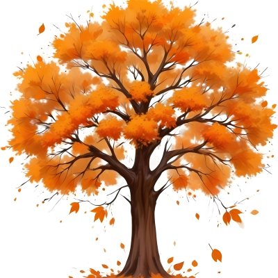 Digital Painting A Tree With Orange Leaves In Autumn White Background Bold And Slim Lines Brush Strokes 85 E0b3