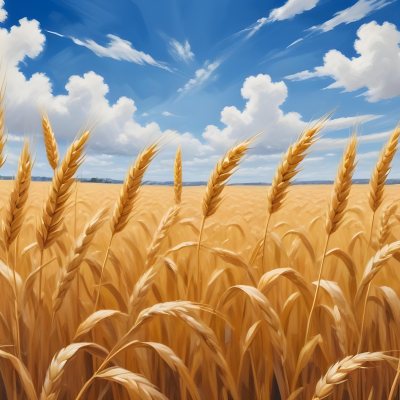 Golden Wheat Field With Tall Stalks Against A Backdrop Of Blue Sky And Fluffy White Clouds 1 F306