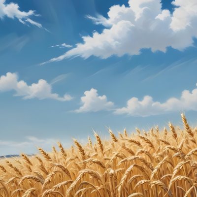 Golden Wheat Field With Tall Stalks Against A Backdrop Of Blue Sky And Fluffy White Clouds 13 30a7