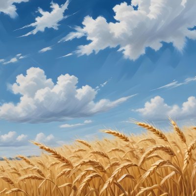Golden Wheat Field With Tall Stalks Against A Backdrop Of Blue Sky And Fluffy White Clouds 14 0eb2