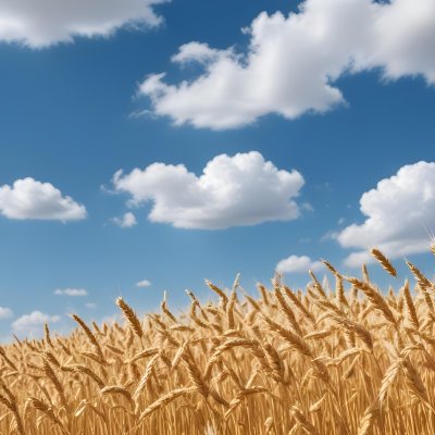 Golden Wheat Field With Tall Stalks Against A Backdrop Of Blue Sky And Fluffy White Clouds 17 894c