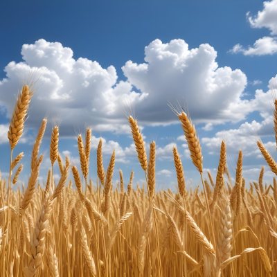 Golden Wheat Field With Tall Stalks Against A Backdrop Of Blue Sky And Fluffy White Clouds 20 8c1c