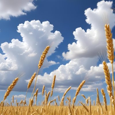 Golden Wheat Field With Tall Stalks Against A Backdrop Of Blue Sky And Fluffy White Clouds 22 36b8