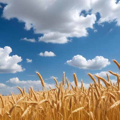 Golden Wheat Field With Tall Stalks Against A Backdrop Of Blue Sky And Fluffy White Clouds 26 Abed