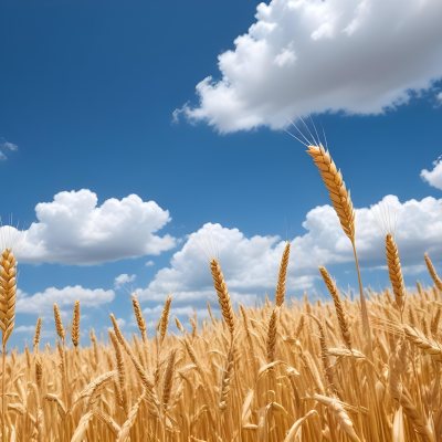 Golden Wheat Field With Tall Stalks Against A Backdrop Of Blue Sky And Fluffy White Clouds 30 8480
