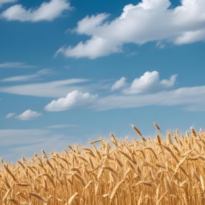 Golden Wheat Field With Tall Stalks Against A Backdrop Of Blue Sky And Fluffy White Clouds 36 5e1d