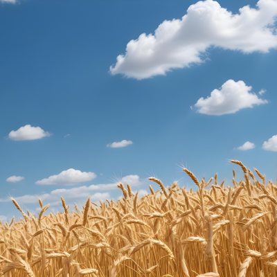 Golden Wheat Field With Tall Stalks Against A Backdrop Of Blue Sky And Fluffy White Clouds 37 4a1d