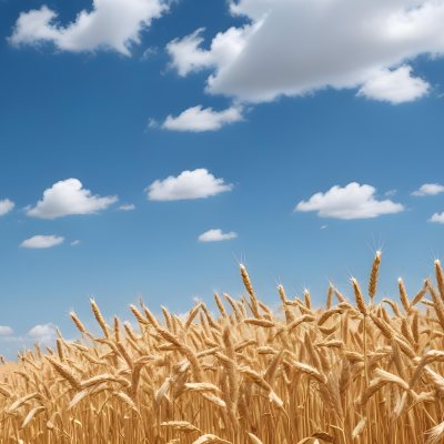 Golden Wheat Field With Tall Stalks Against A Backdrop Of Blue Sky And Fluffy White Clouds 38 D5cd
