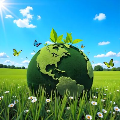 Green Earth Globe With Leaves And Butterflies On A Grass Field Under A Blue Sky With White Clouds Trees In The Background 16 6a9a