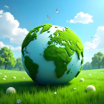Green Earth Globe With Leaves And Butterflies On A Grass Field Under A Blue Sky With White Clouds Trees In The Background 24 D2d0