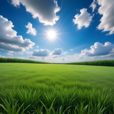 Green Grass Field Under A Blue Sky With Clouds And Sun 14 47cb