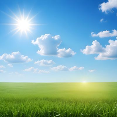 Green Grass Field Under A Blue Sky With Clouds And Sun 18 8a37
