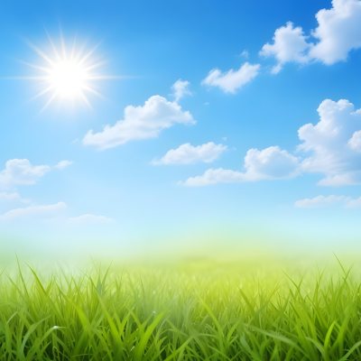 Green Grass Field Under A Blue Sky With Clouds And Sun 19 8e58