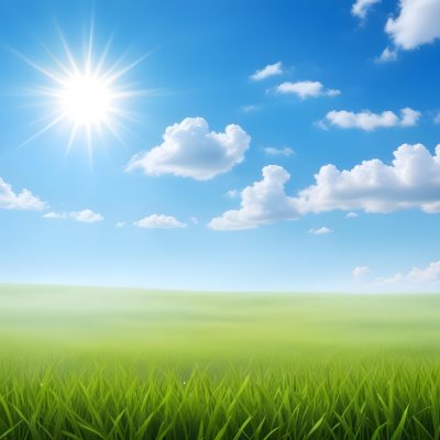 Green Grass Field Under A Blue Sky With Clouds And Sun 2 Fde7