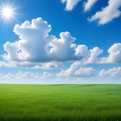 Green Grass Field Under A Blue Sky With Clouds And Sun 20 Da6e