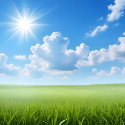 Green Grass Field Under A Blue Sky With Clouds And Sun 22 Cd1e