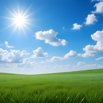 Green Grass Field Under A Blue Sky With Clouds And Sun 23 4561