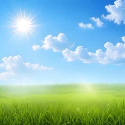 Green Grass Field Under A Blue Sky With Clouds And Sun 24 Bd2f