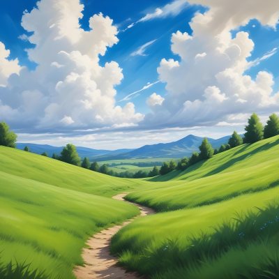 Green Grass Hill Under A Blue Sky With White Clouds Sunny Day Vibrant Colors Natural Light Clear Atmosphere Outdoor Setting Peaceful Scenery 14 D0be